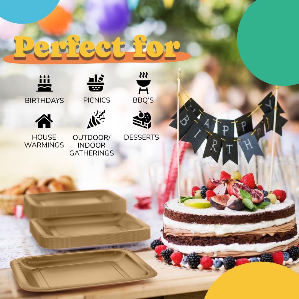 9 In. Bronze Square Paper Plates | 50 Count