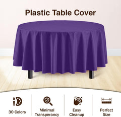 Premium Round Purple Plastic Table Covers | 6 Pack