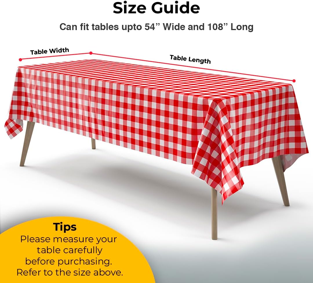 Red Gingham Plastic Table Covers | 6 Pack - 54 In. x 108 In.