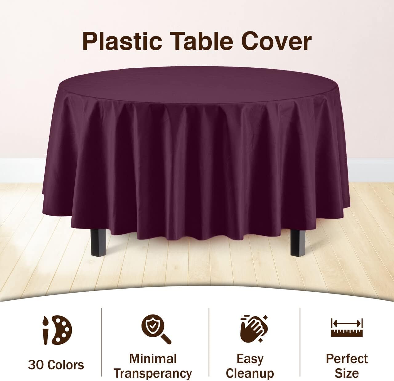 Round Plum Plastic Table Covers | 12 Pack