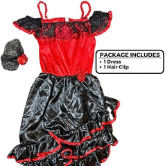 Girls' Spanish Dancer Halloween Costume with Hair Clip - Child M (8-10)