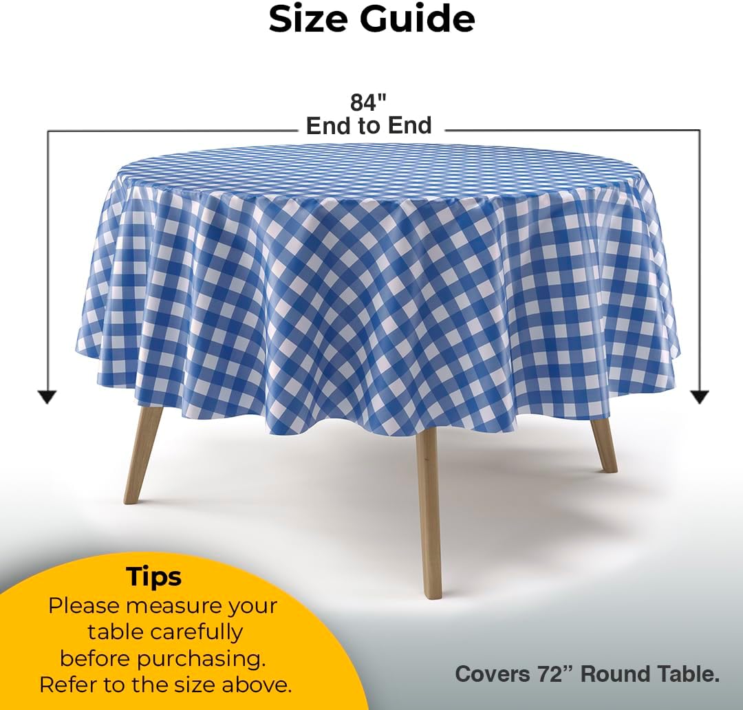 Round Blue Gingham Plastic Table Covers | 6 Pack