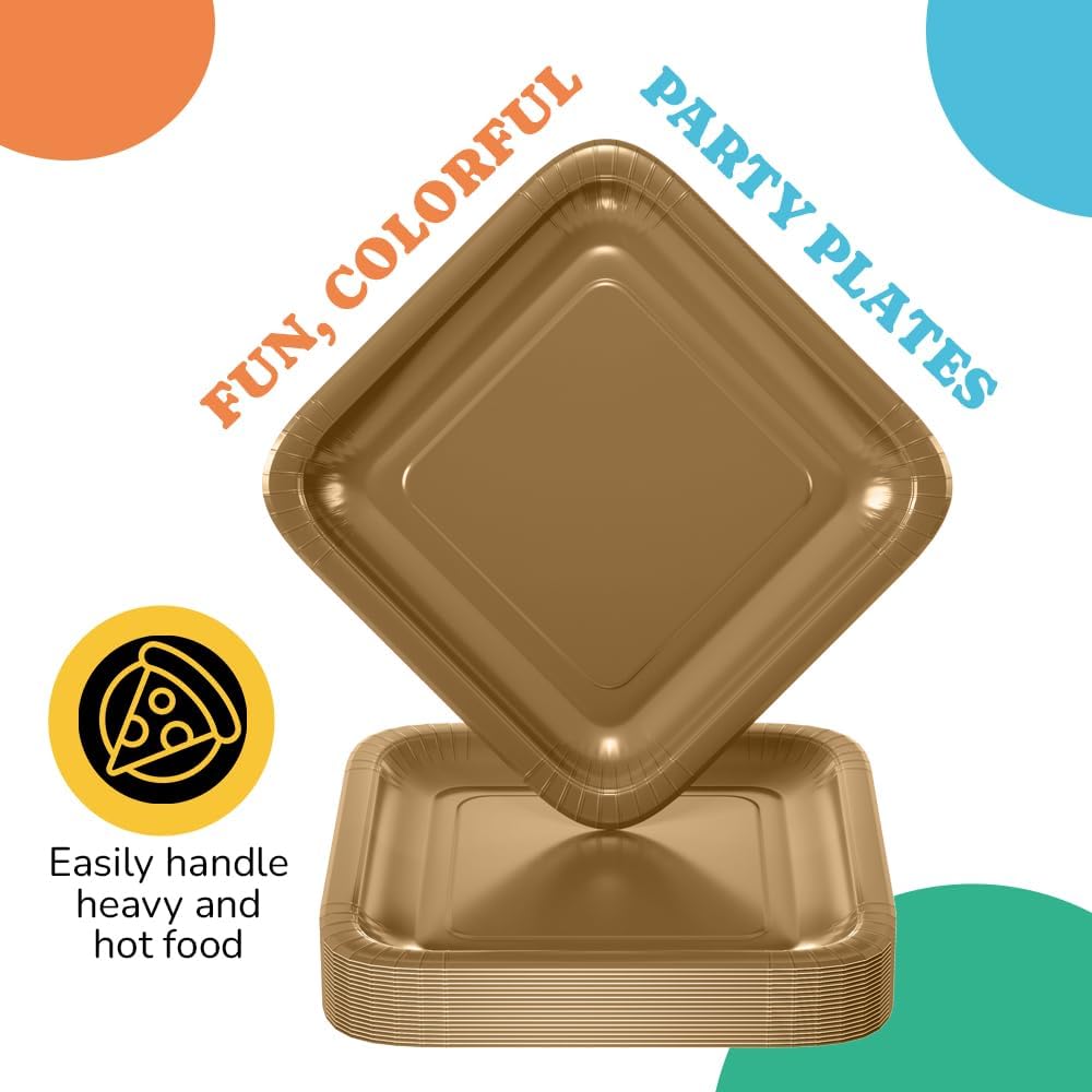 7 In. Bronze Square Paper Plates | 50 Count