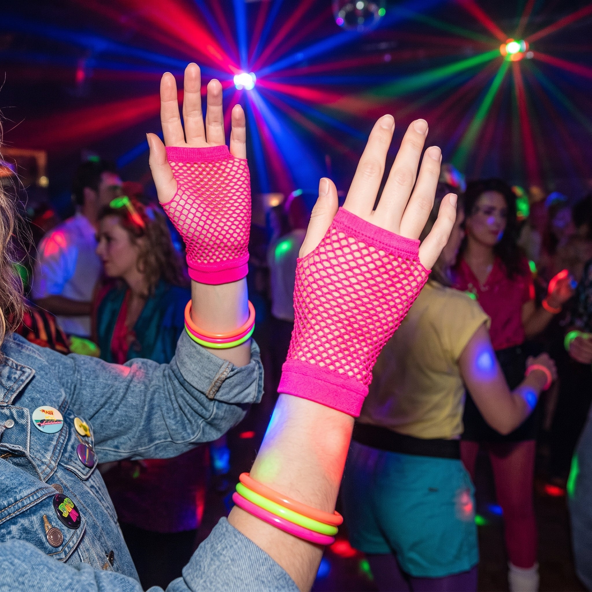 Bright Pink Short Fishnet Fingerless Gloves