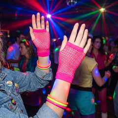 Bright Pink Short Fishnet Fingerless Gloves