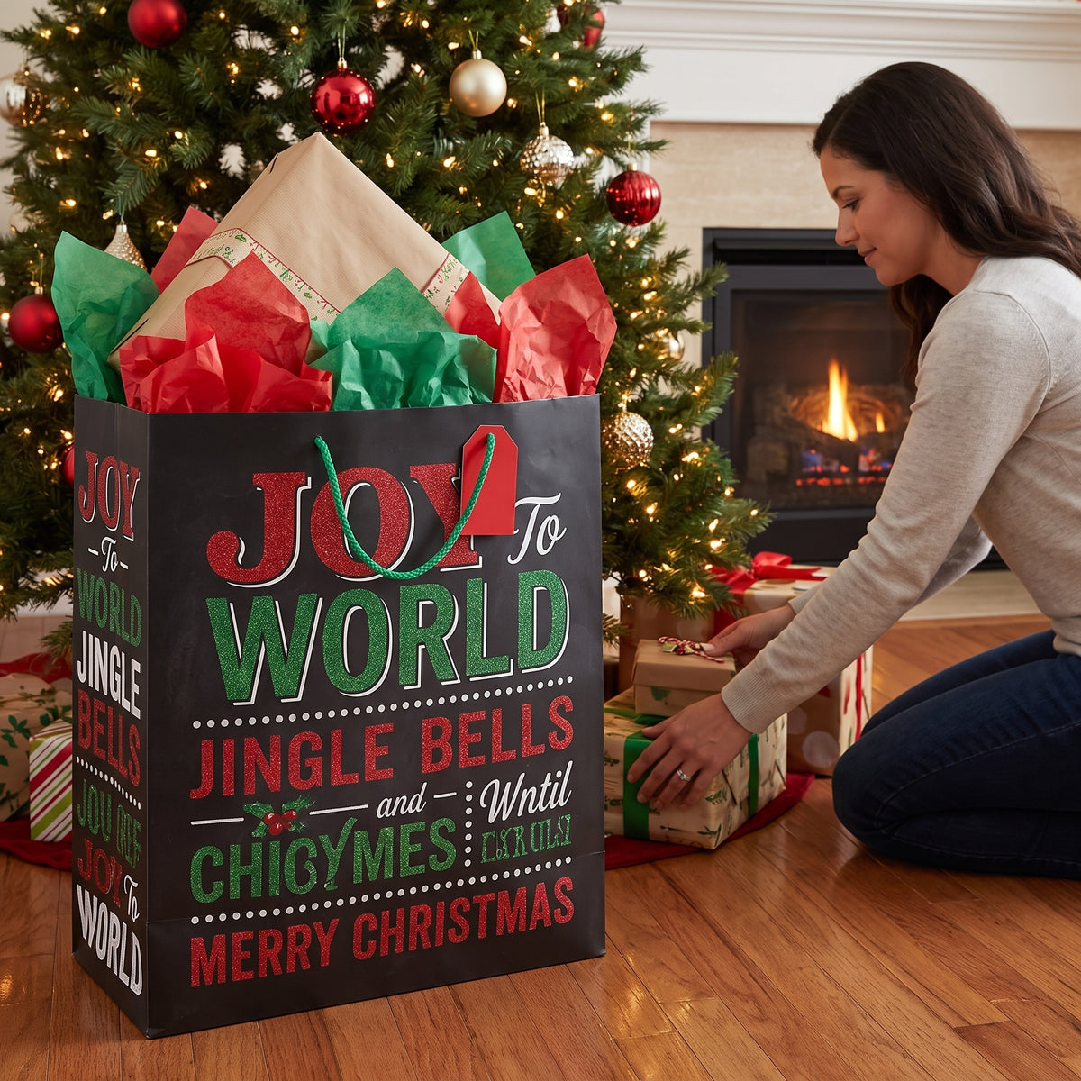 Extra Large Glitter Chalkboard Christmas Gift Bag