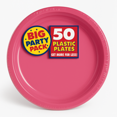 Big Party Pack Bright Pink Plastic Dinner Plates - 10.25-Inch, 50 Pack - 10.25 in.