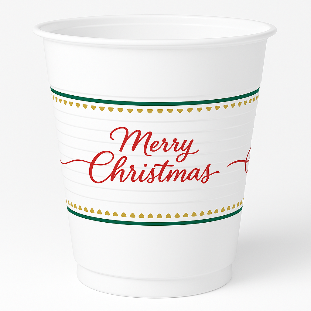 Christmas Elegant Evergreen Plastic Cups, 18 oz, 25 Count