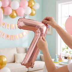 Rose Gold Script Number 7 Foil Balloon - 8-Inch, Air-Filled