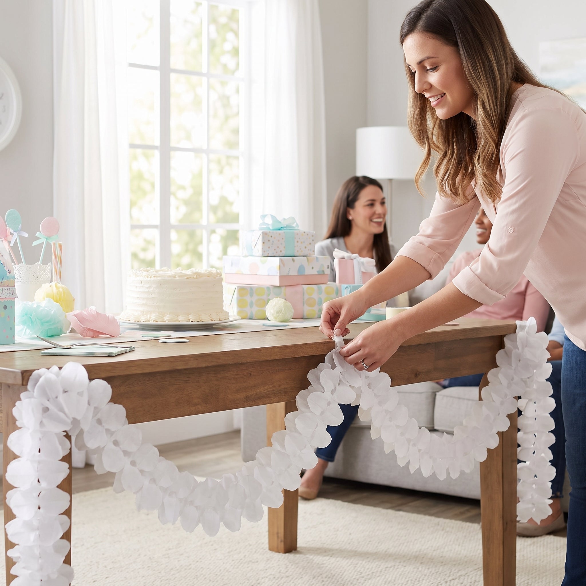 Frosty White Tissue Paper Garland - 12 ft