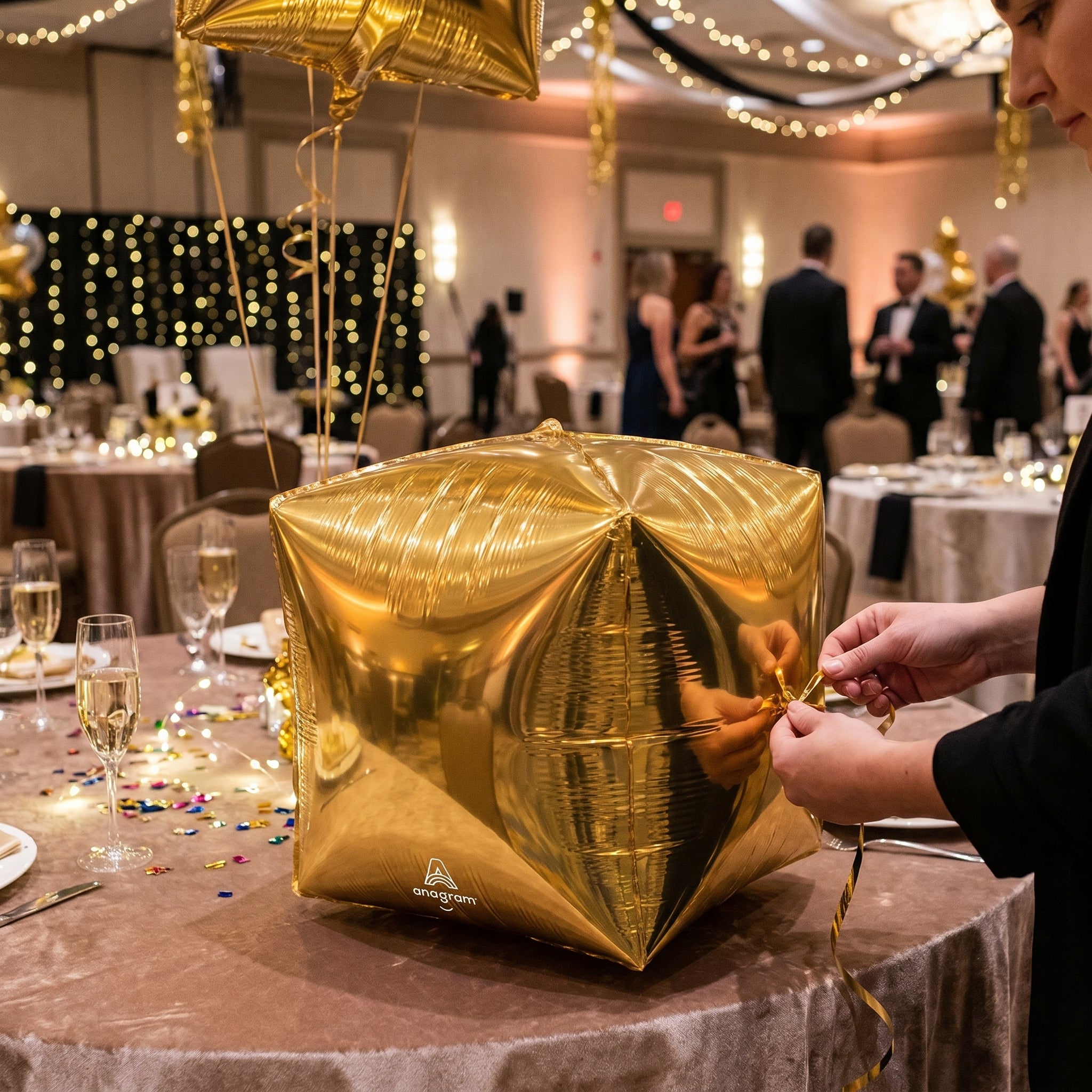 Gold Cube Foil Balloon - Metallic Mylar Party Decoration