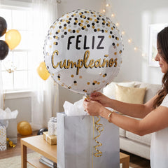 Elegant Metallic Birthday Balloon in Black, Silver, and Gold