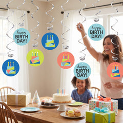Modern Happy Birthday Swirl Decorations
