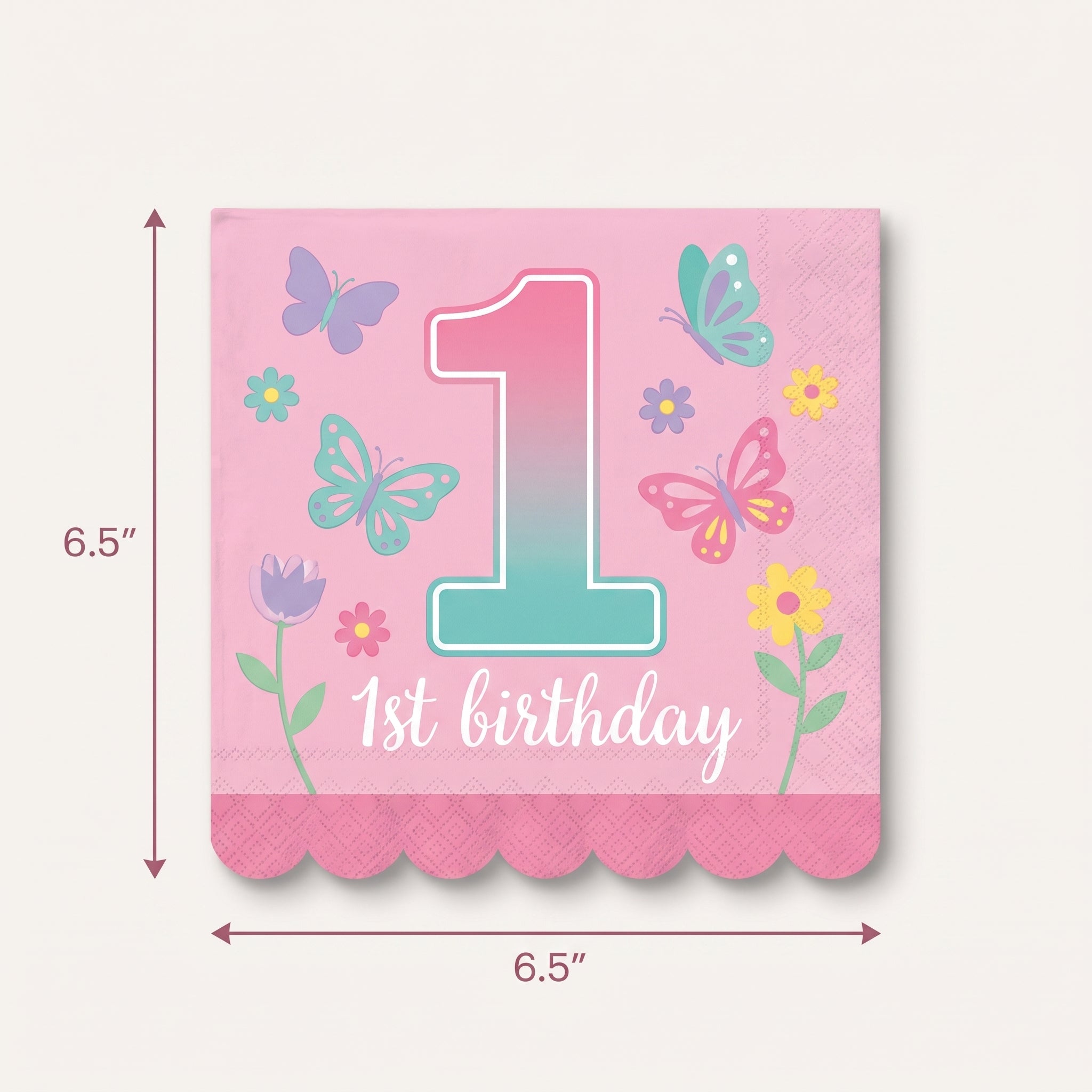 Butterfly Garden 1st Birthday Lunch Napkins - 6.5 In. x 6.5 In.
