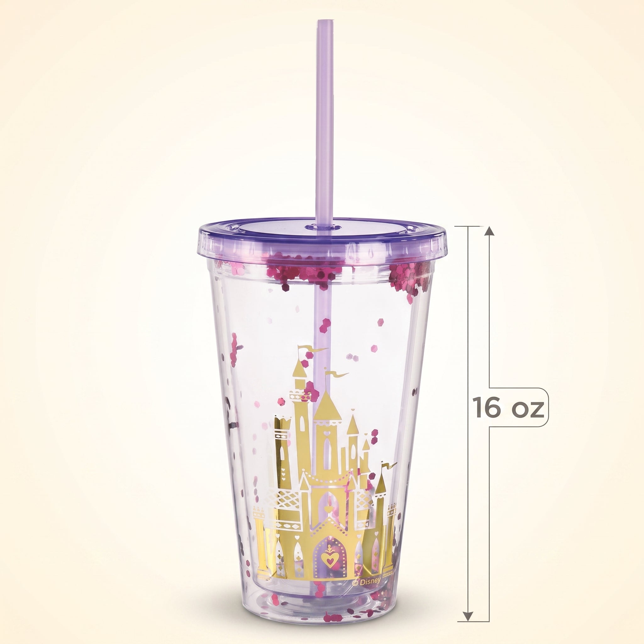Disney Princess Glitter Confetti Tumbler Cup with Straw - 16oz