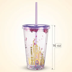 Disney Princess Glitter Confetti Tumbler Cup with Straw - 16oz