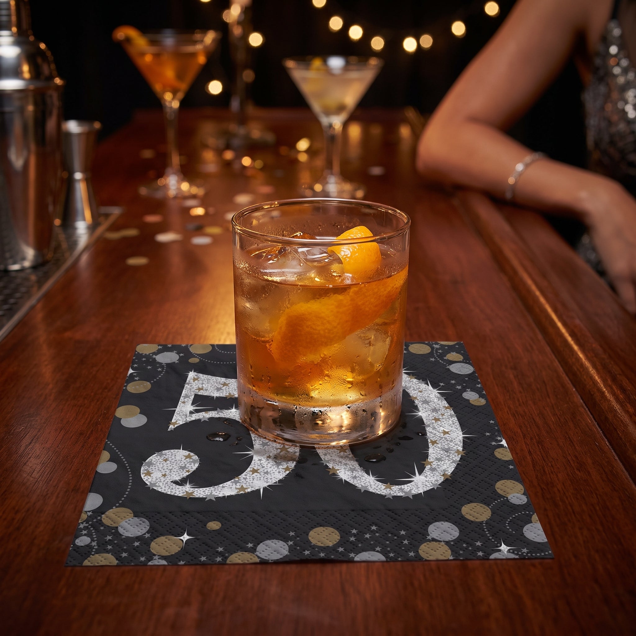 Sparkling Celebration 50th Birthday Beverage Napkins - 5 In. X 5 In.