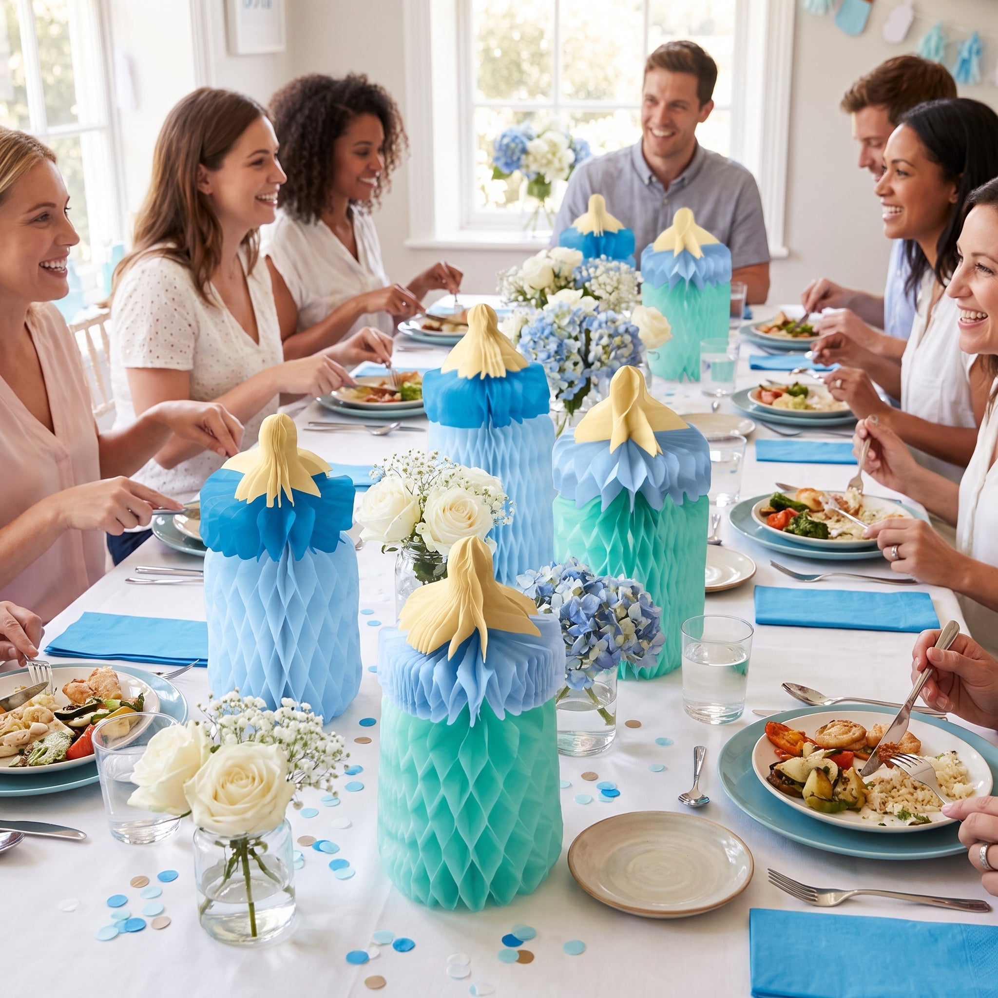 It's A Boy Baby Bottle Honeycomb Centerpiece Kit, 4-Pack