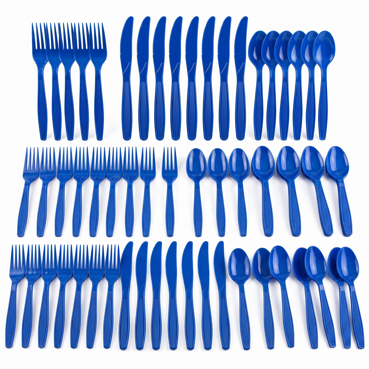 Royal Blue Plastic Cutlery Set - 64 Pieces - 7.5 in.