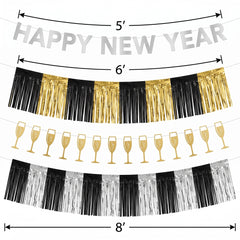 Festive New Year's Eve Banner Kit - Gold, Silver, & Black