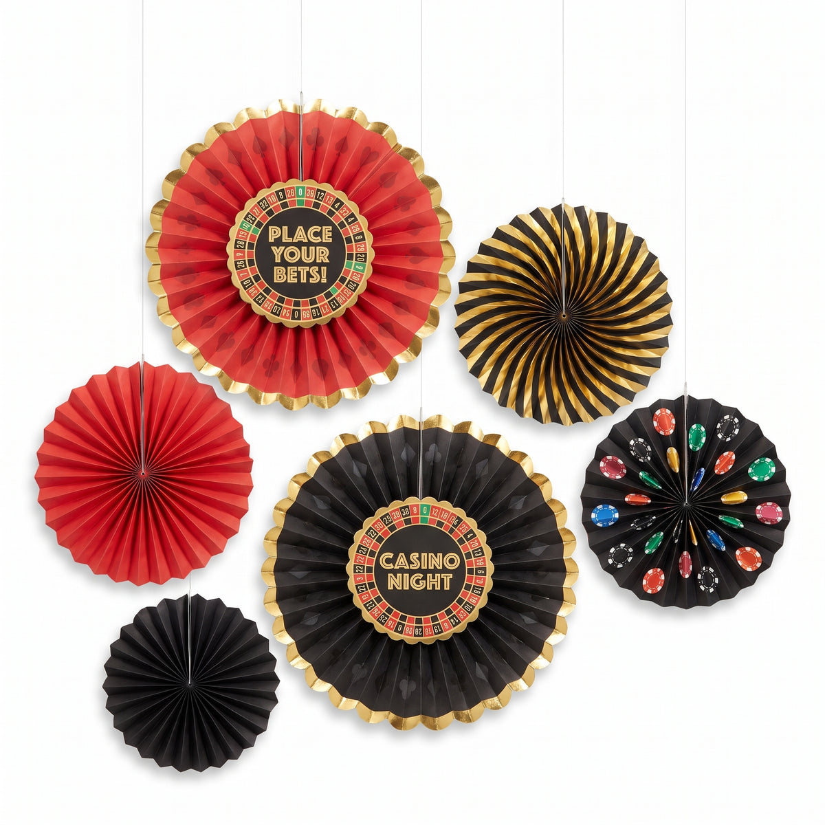 Roll the Dice Casino Night Paper Fan Decorations, 6-Pack