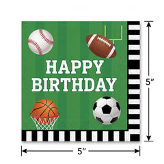All-Star Sports Birthday Beverage Napkins - 5 In. X 5 In.