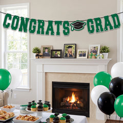 "Congrats Grad" Green Letter Banner for Graduation Celebrations