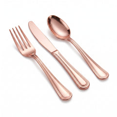 Premium Rose Gold Plastic Cutlery Set - 32 Count