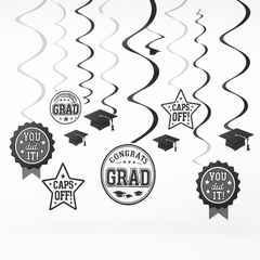 White Graduation Spiral Decorations Value Pack, 12-Pack