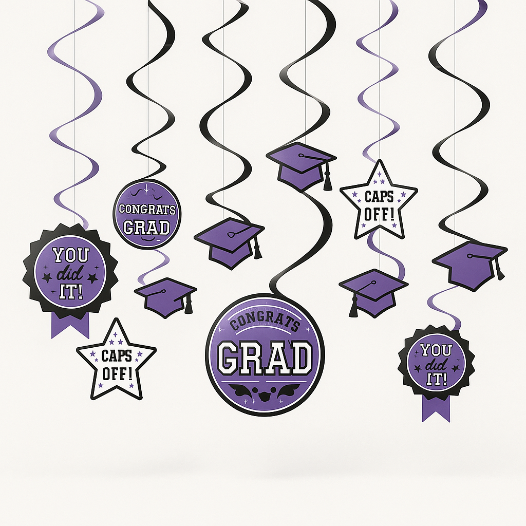 Purple Graduation Swirl Decorations Value Pack