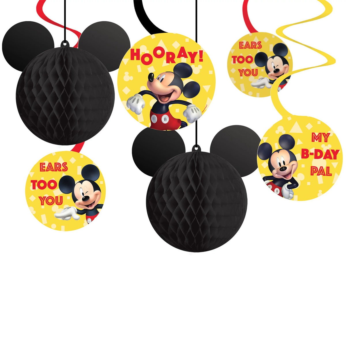 Mickey Mouse Honeycomb & Swirl Hanging Decorations - 12 Pack