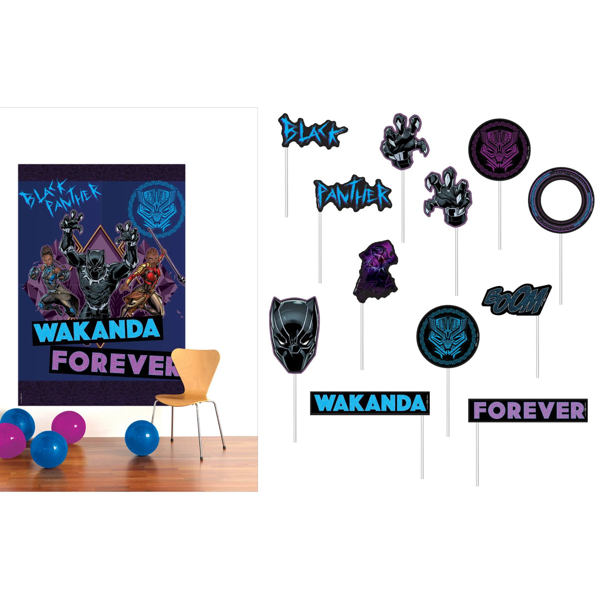 Marvel Black Panther Wakanda Forever Scene Setter & Photo Booth Props Kit