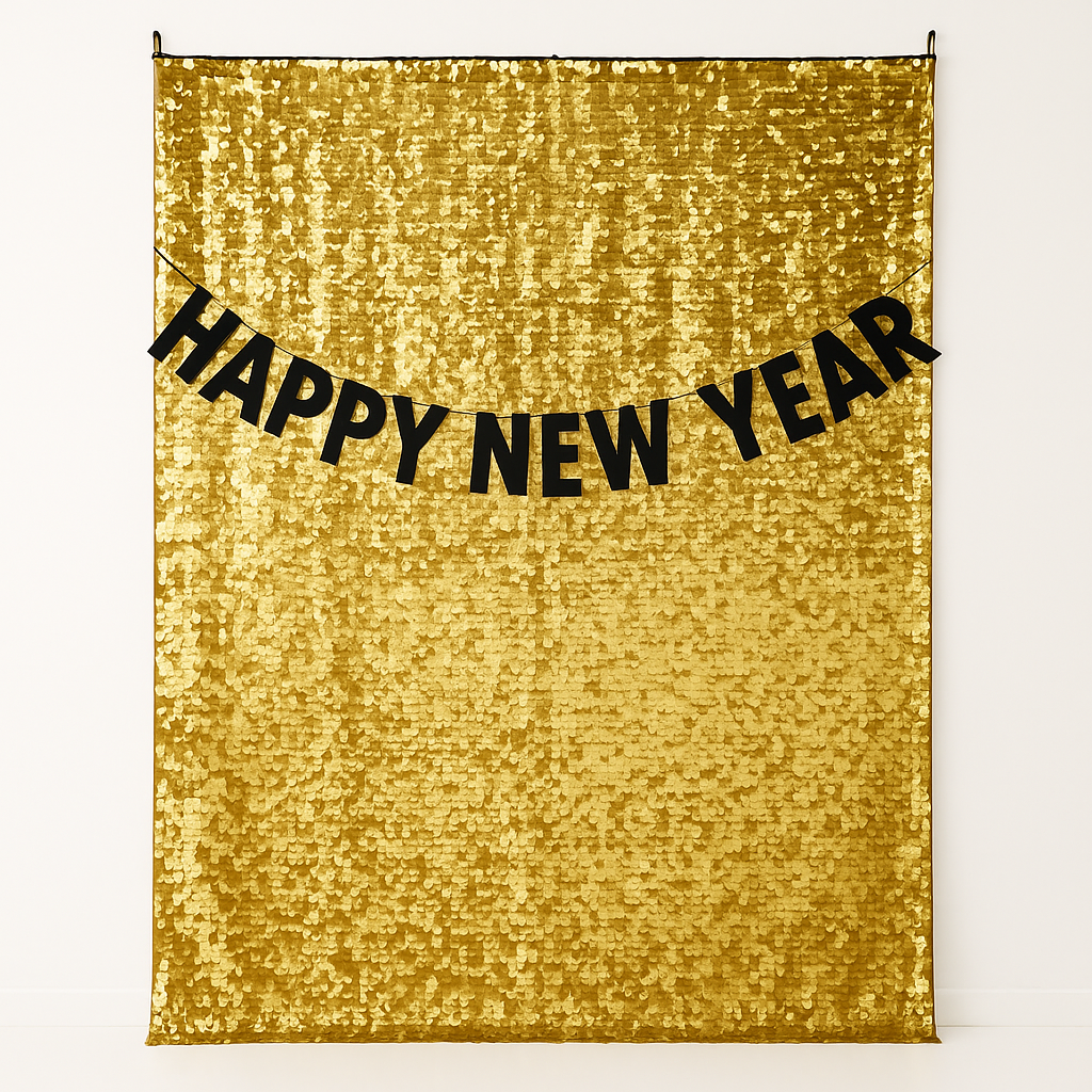 Glamorous Gold Paillette New Year‚Äôs Eve Backdrop Set