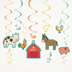 Friendly Farm Swirl Hanging Decorations for Baby's First Birthday, 12-Pack