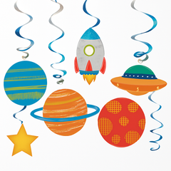 Cosmic Blast Off Swirl Hanging Decorations - 12-Pack