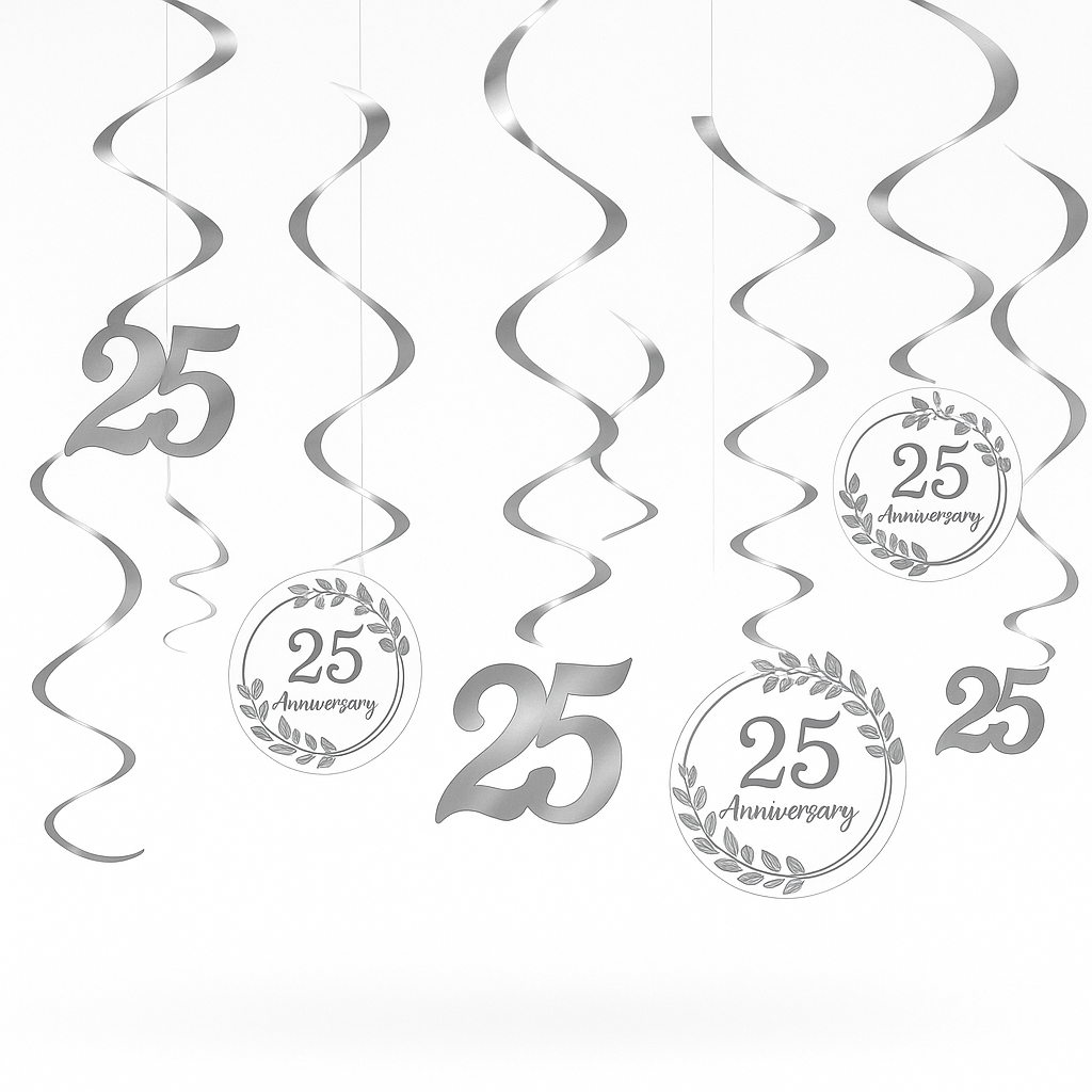 Silver 25th Anniversary Swirl Decorations Value Pack