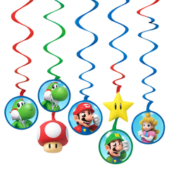 Super Mario Swirl Hanging Decorations - 12-Pack