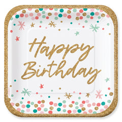Wish Big Birthday Square Paper Plates, 9-Inch, 18-Pack