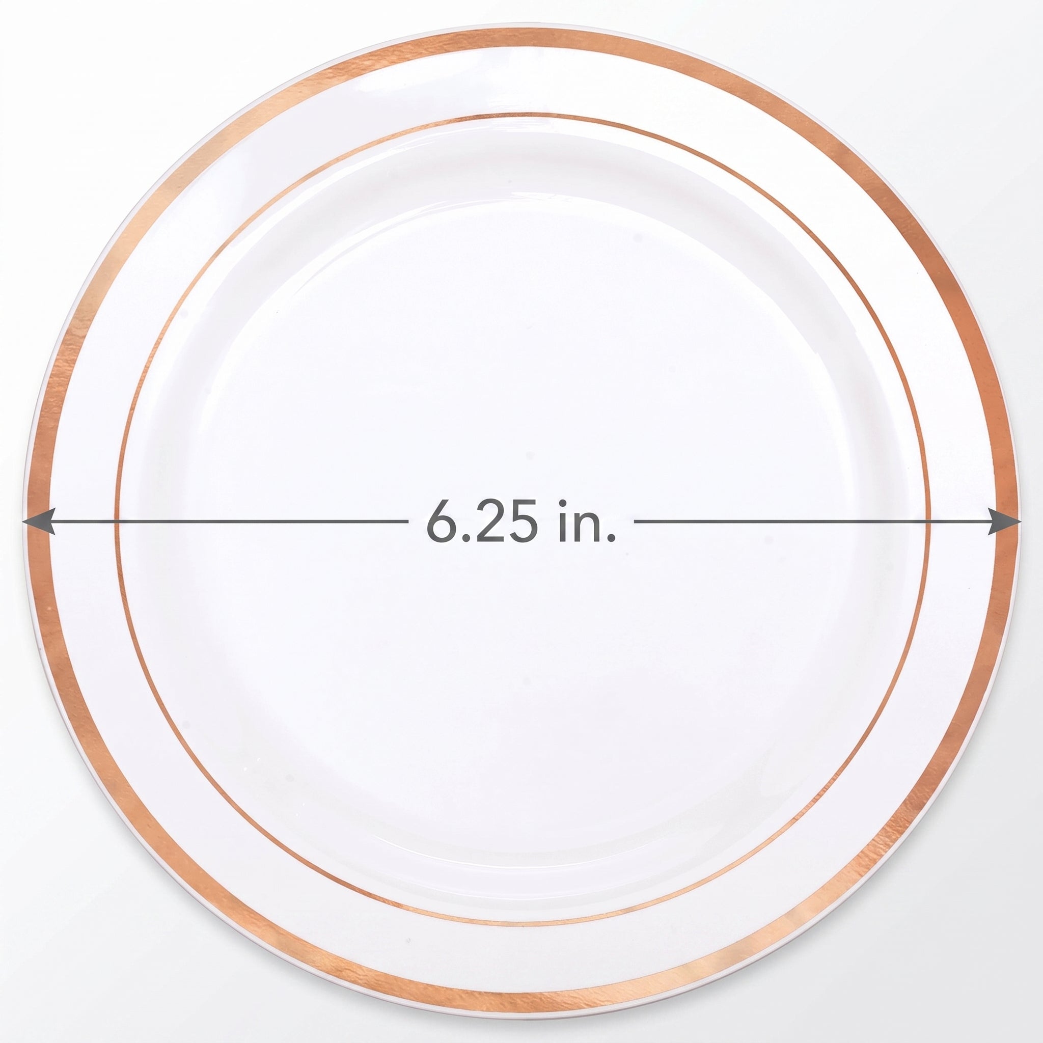 Rose Gold Trim Round Appetizer Plates - Set of 20 Premium Plastic Plates, 6.25"