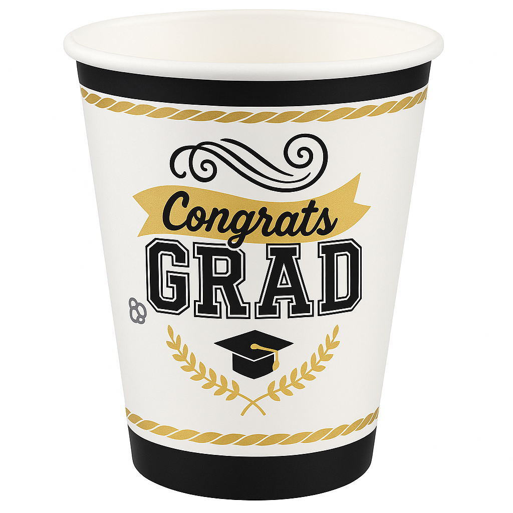 "Congrats Grad" 9 oz. Paper Cups for Graduation Celebrations