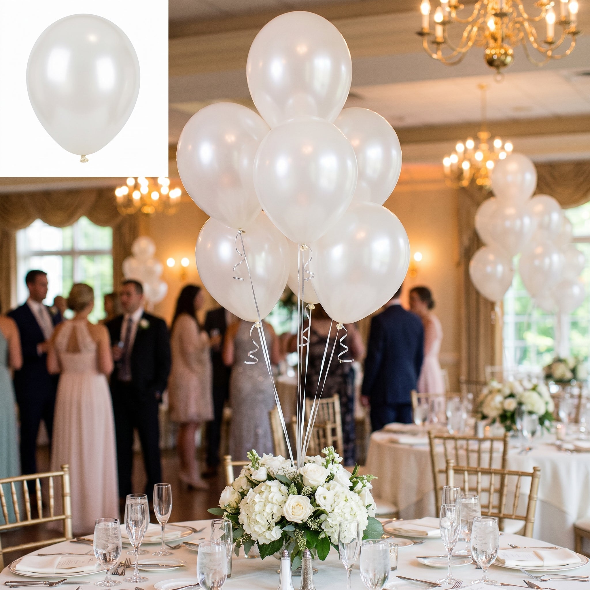 White Pearl 12" Latex Balloons - 72 Pack
