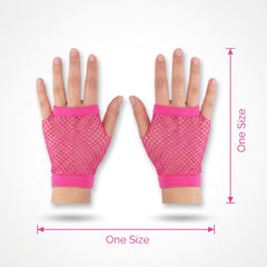 Bright Pink Short Fishnet Fingerless Gloves