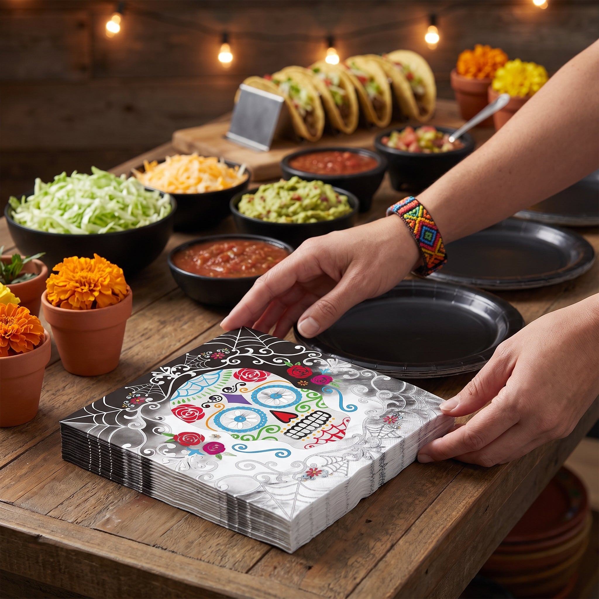 Day of the Dead Luncheon Napkins - 6.5 In. x 6.5 In. - Halloween Party Essentials