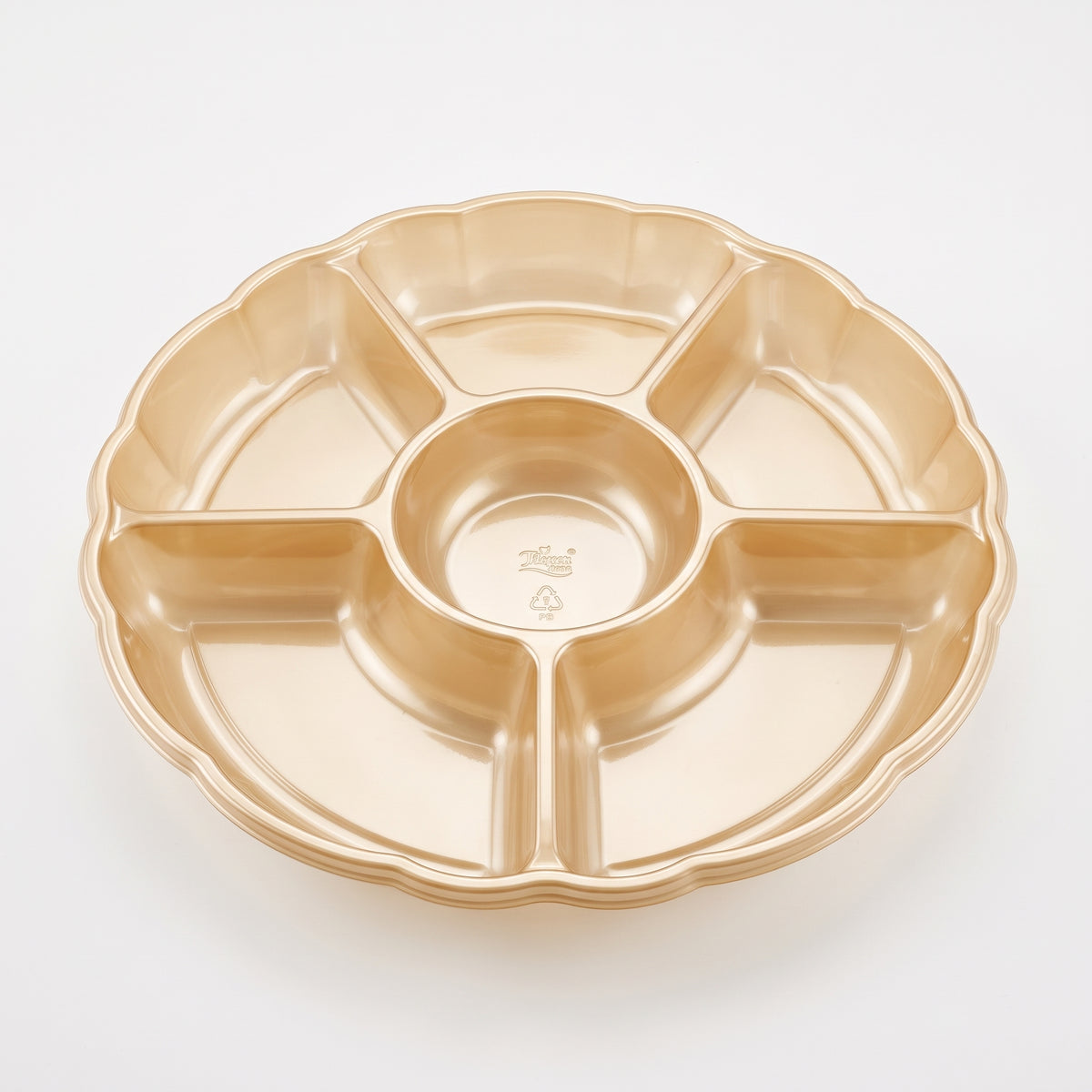 Gold Scalloped Compartment Chip and Dip Tray - 16 In.