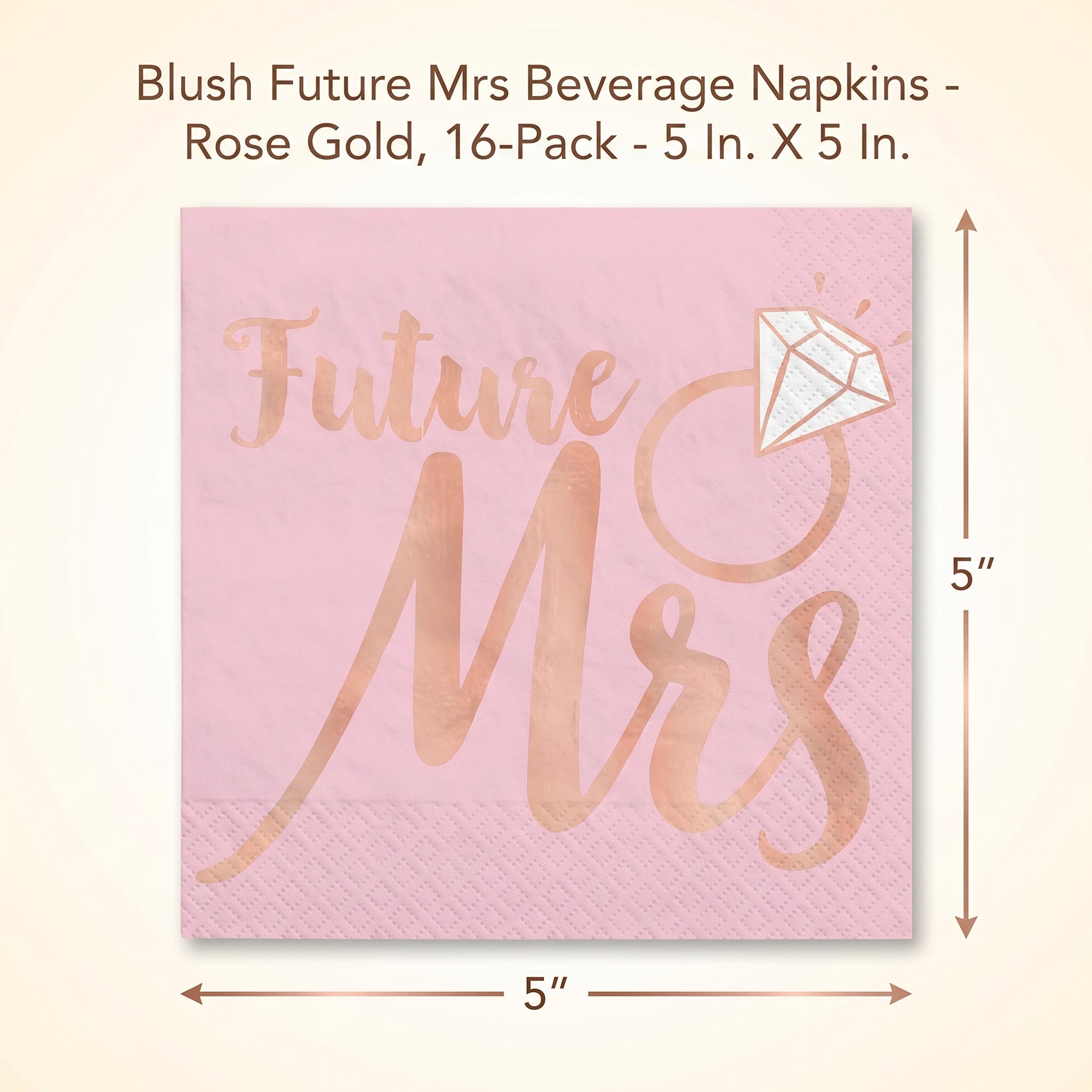 Blush "Future Mrs" Beverage Napkins - Rose Gold, 16-Pack - 5 In. X 5 In.