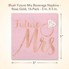 Blush "Future Mrs" Beverage Napkins - Rose Gold, 16-Pack - 5 In. X 5 In.