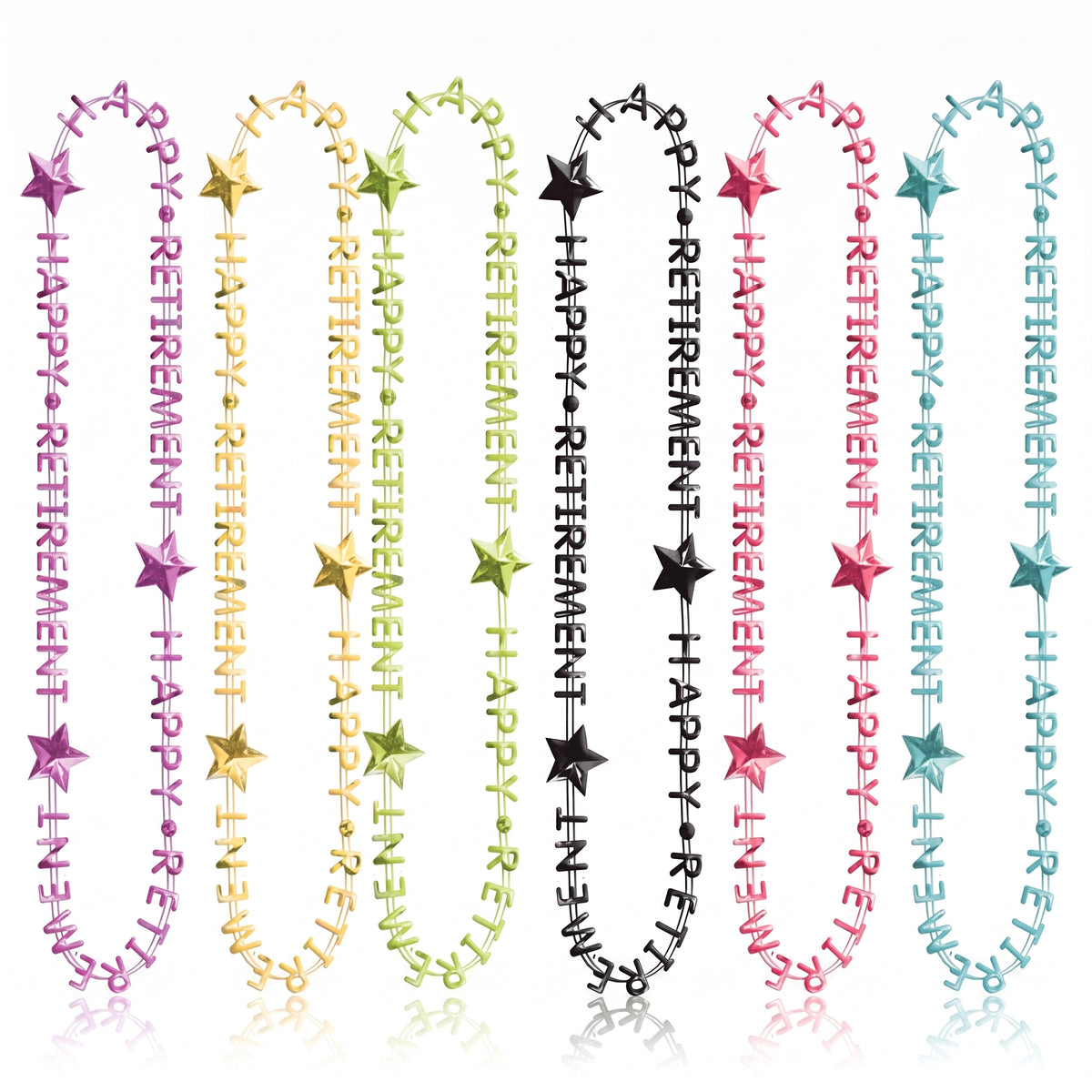 Happy Retirement Multicolor Beaded Necklaces - 32-inch, 6-Pack
