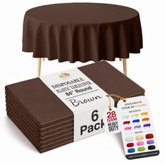 Round Brown Plastic Table Covers | 6 Pack | 84 in.
