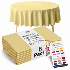 Round Light Yellow Plastic Table Covers | 6 Pack | 84 in.