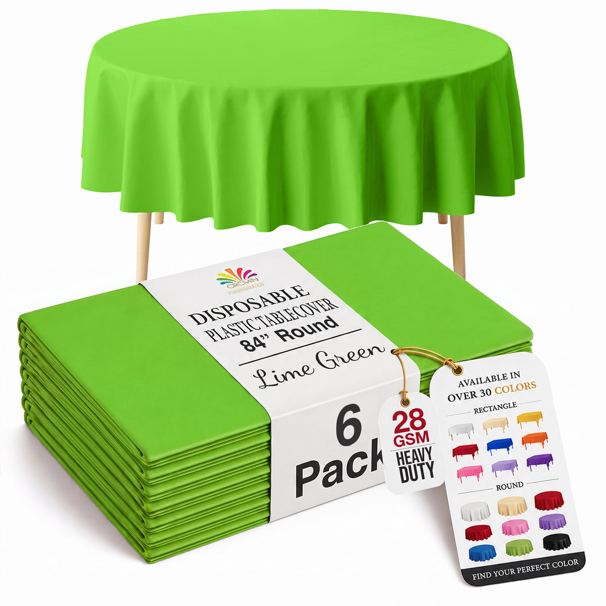 Round Lime Green Plastic Table Covers | 6 Pack | 84 in.